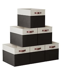 Ornavo Home 6 Pack Linen Fabric Kallax Storage Cube Bin with Faux Leather Handles