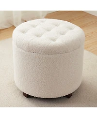 Ornavo Home Donovan Round Tufted Boucle Storage Ottoman - White