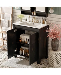 Casainc 30" Bathroom Vanity with Ceramic Sink, Soft-Close Doors, Adjustable Shelf and Modern Storage Cabinet