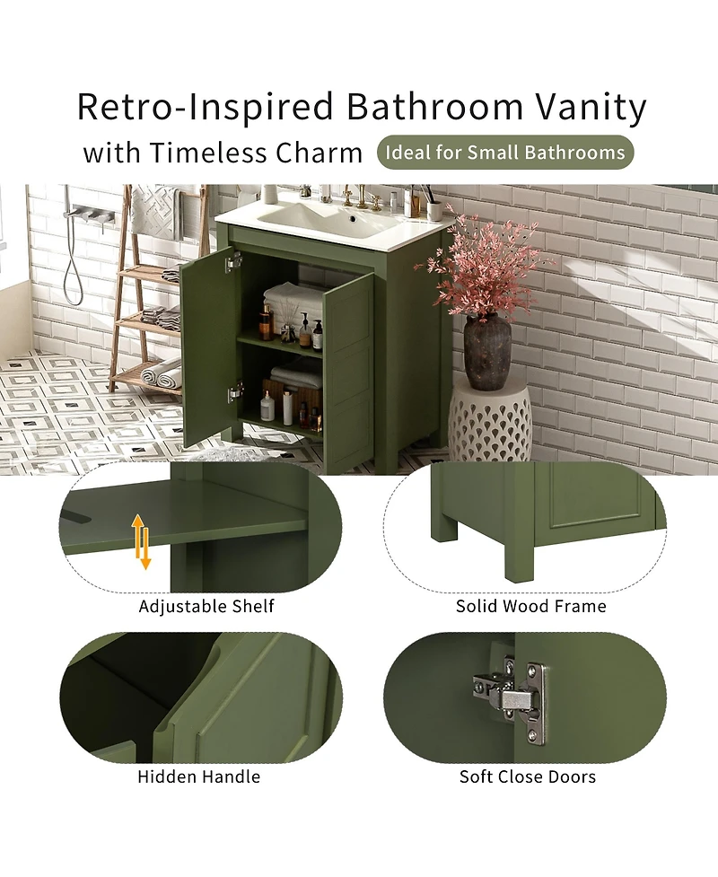 Casainc 30" Bathroom Vanity with Ceramic Sink, Soft-Close Doors, Adjustable Shelf and Modern Storage Cabinet