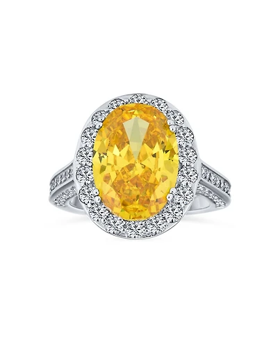 Bling Jewelry 6CT Yellow Oval Cz Halo Statement Ring Sterling Silver with Pave Band