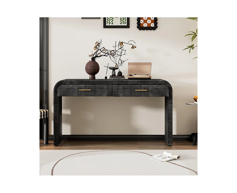 Casainc Retro Cabinet Silhouette Console Table with Open Style, Two Top Drawers