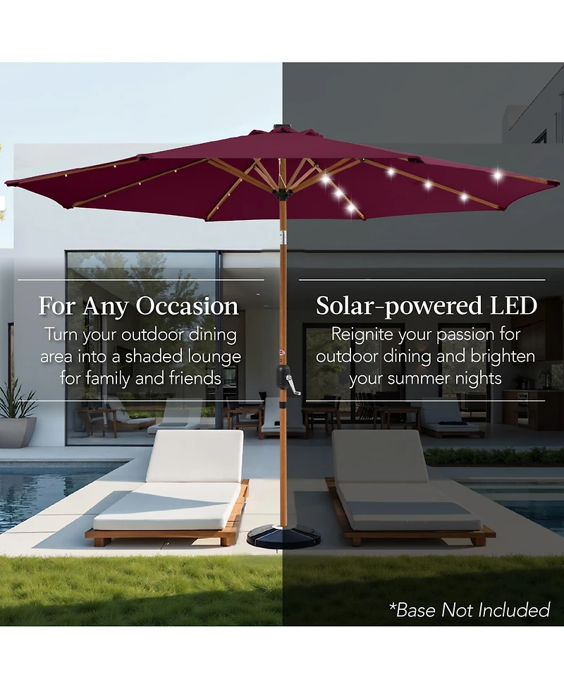 Best Choice Products 10ft Solar Led Lighted Outdoor Woodgrain Pattern Steel Market Patio Umbrella
