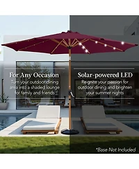 Best Choice Products 10ft Solar Led Lighted Outdoor Woodgrain Pattern Steel Market Patio Umbrella