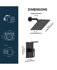 Rainsken Shower Faucet Set with Storage Rack 8-inch Rain Shower Head with Single Spray Shower Head, Matte Black