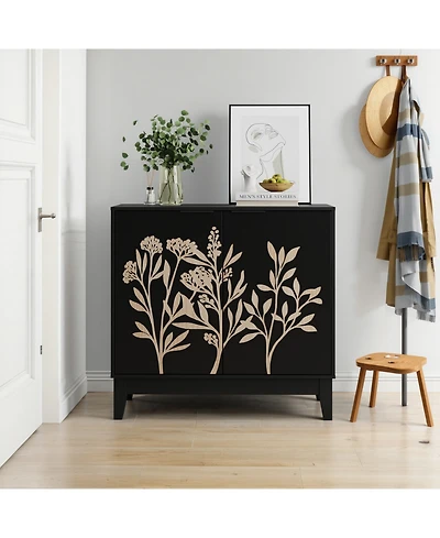 Streamdale Furniture 31.5" Vintage Carved Buffet Cabinet, 2 Doors, Adjustable Shelves