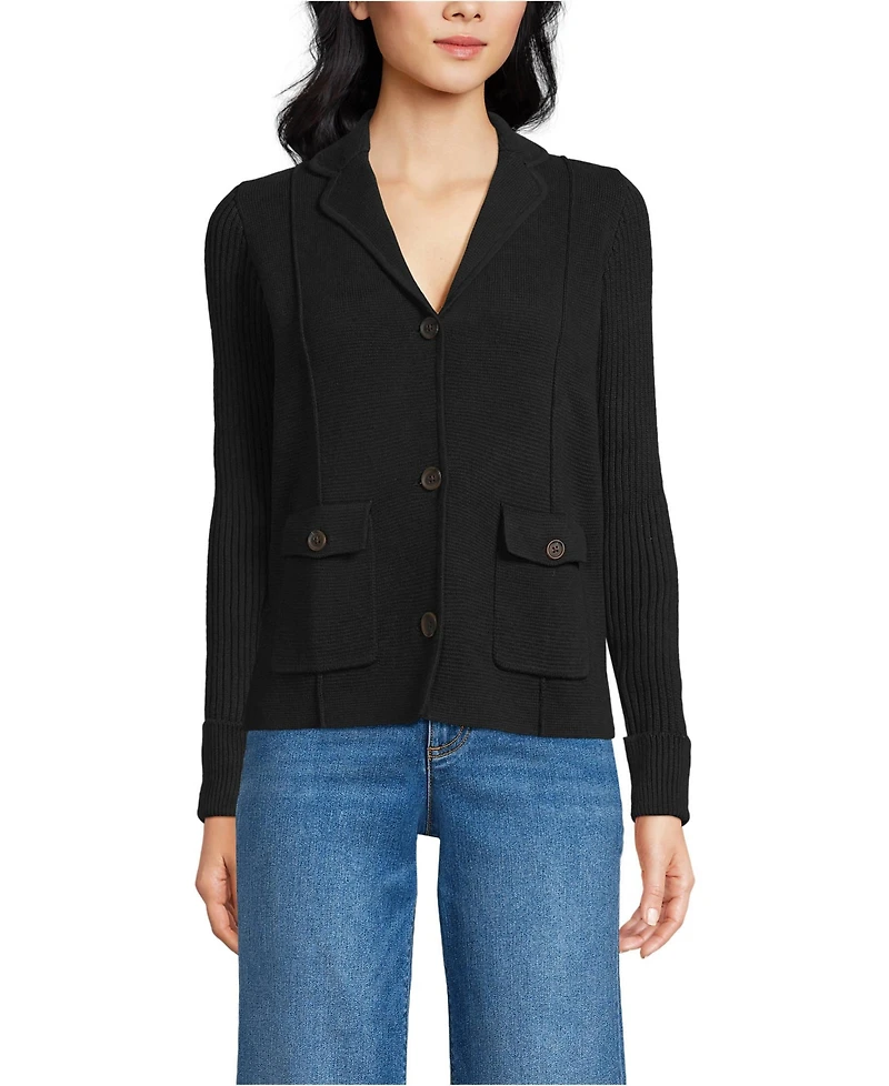 Lands' End Women's Drifter Ribbed Collared Blazer Sweater