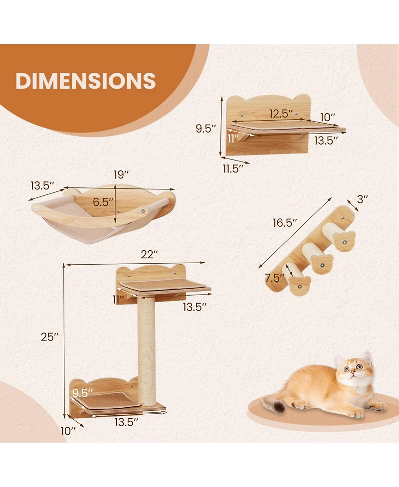 Gymax Cat Wall Shelves w/ Hammock 2-step Cat Tree Perch Non-slip Carpet Mat for Indoor
