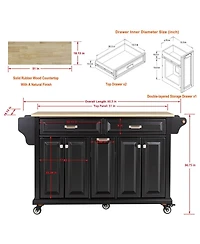 Farmhouse Kitchen Island Cart with Solid Wood Top, Ample Storage, Towel Rack & Locking Wheels, Rolling Buffet Table-Maison Boucle