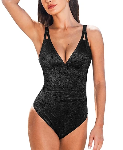 Cupshe Women's Shimmering One-Piece Swimsuit with Plunging Neckline