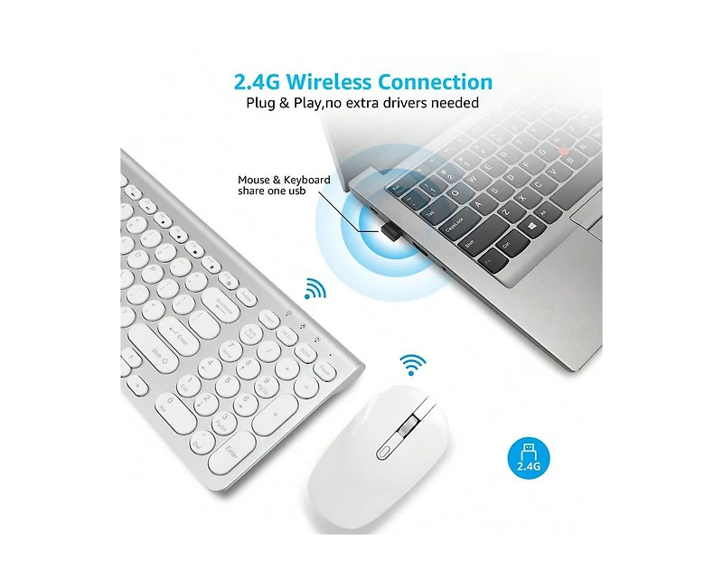 Wireless Keyboard And Mouse Combo, Wireless Usb Mouse And Computer Keyboard Set, Compact And Silent For Windows Laptop, Desktop, Pc