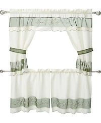 Kate Aurora 5 Piece Embroidered Floral Kitchen Curtain Tier Curtain Valance & Tiebacks Set