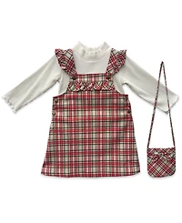 Blueberi Boulevard Girls 2T-6X 3-Piece Plaid Jumper, Top and Crossbody Set