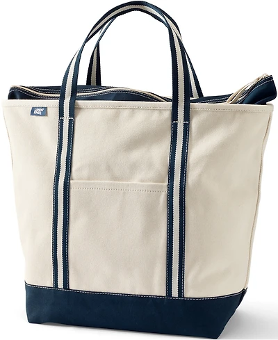 Lands' End Large 5 Pocket Zip Top Canvas Tote Bag