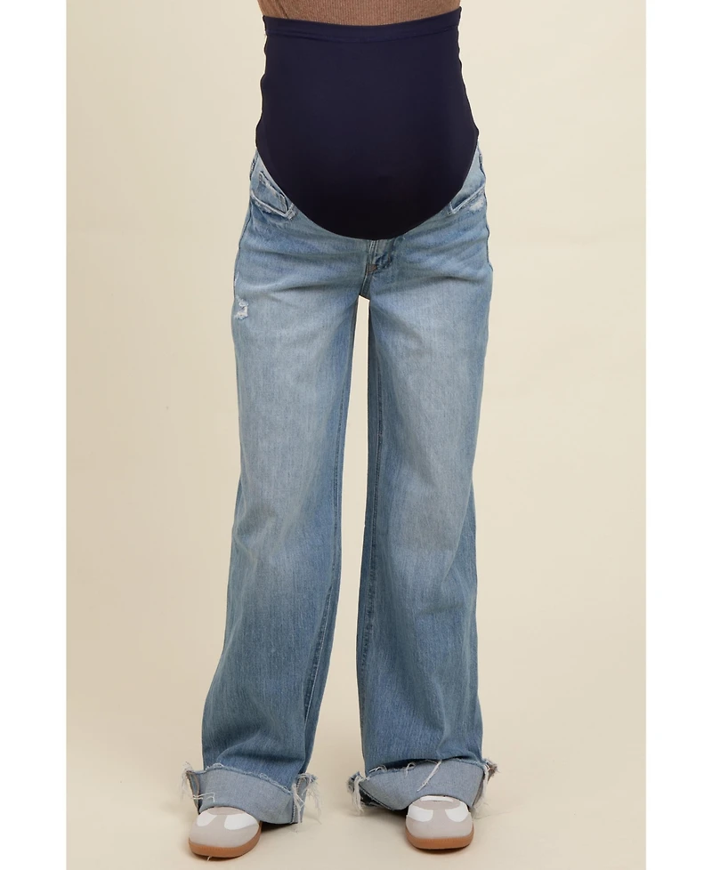 Pinkblush Maternity Light Blue Cuffed Baggy Wide Leg Jeans