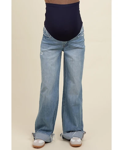 Pinkblush Maternity Light Blue Cuffed Baggy Wide Leg Jeans