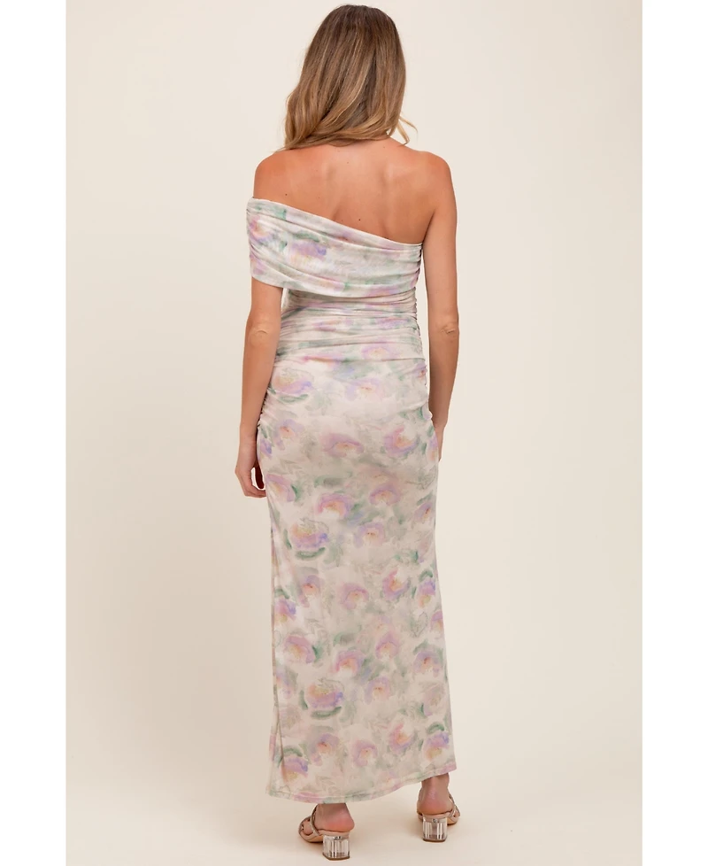 Pinkblush Maternity Cream One Shoulder Ruched Maxi Dress