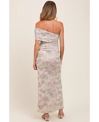 Pinkblush Maternity Cream One Shoulder Ruched Maxi Dress