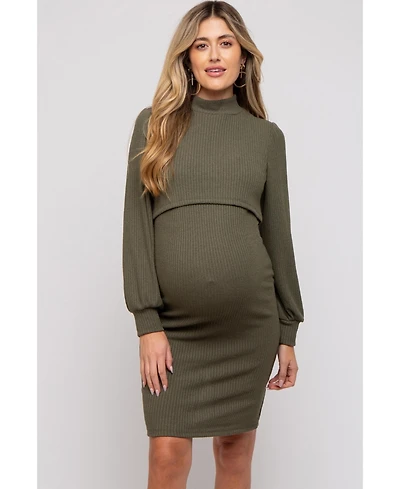 Pinkblush Maternity Olive Rib Knit Mock Neck Nursing Dress
