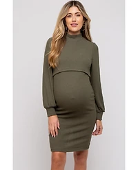 Pinkblush Maternity Olive Rib Knit Mock Neck Nursing Dress