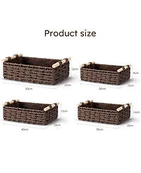 Woven Storage Baskets with Wooden Handles, Set of 4