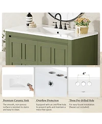 Casainc 36" Bathroom Vanity Organizer with Ceramic Sink and Storage Cabinet Set