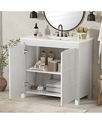 Casainc 36" Bathroom Vanity Organizer with Ceramic Sink and Storage Cabinet Set