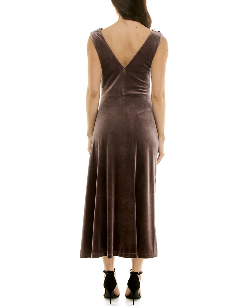 Taylor Women's Draped Velvet Gold Accent Dress