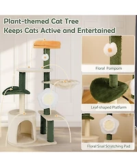 Gymax 45'' Tall Cat Tree Flower Multi-level Pet Activity Center Furniture w/Sisal Post