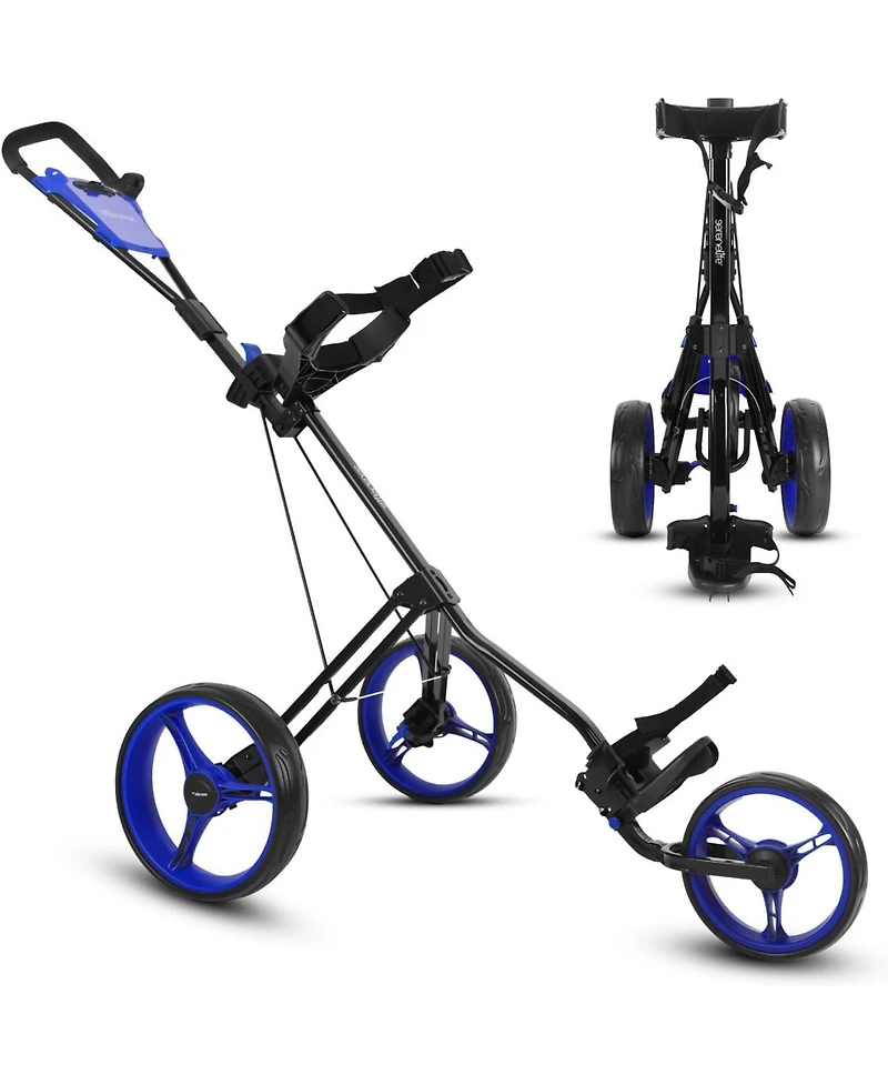 SereneLife Foldable 3-Wheel Golf Push Cart with Deluxe Scorecard Holder