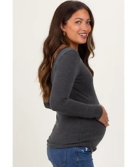 Pinkblush Maternity Charcoal Ribbed Scoop Neck Long Sleeve Top