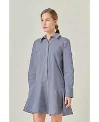 English Factory Women's Stripe Collar Flared Skirt Dress
