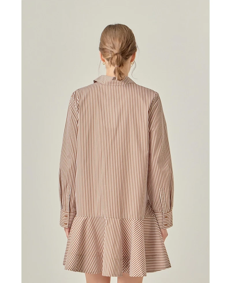 English Factory Women's Stripe Collar Flared Skirt Dress