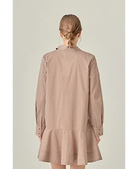 English Factory Women's Stripe Collar Flared Skirt Dress