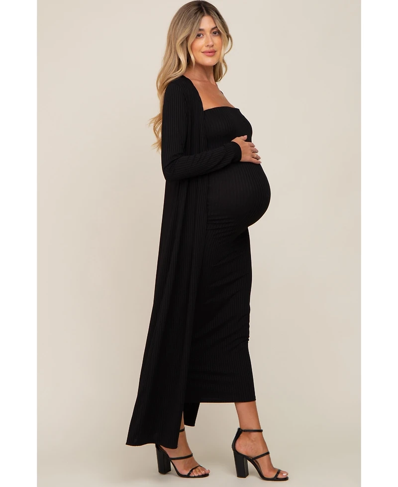 Pinkblush Maternity Light Blue Ribbed Sleeveless Dress Cardigan Set