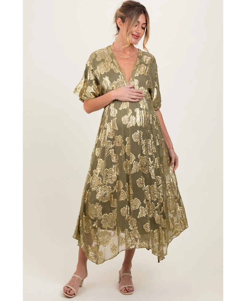 Pinkblush Maternity Olive Metallic Floral Jacquard Overlay Maxi Dress