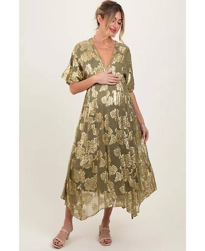 Pinkblush Maternity Olive Metallic Floral Jacquard Overlay Maxi Dress