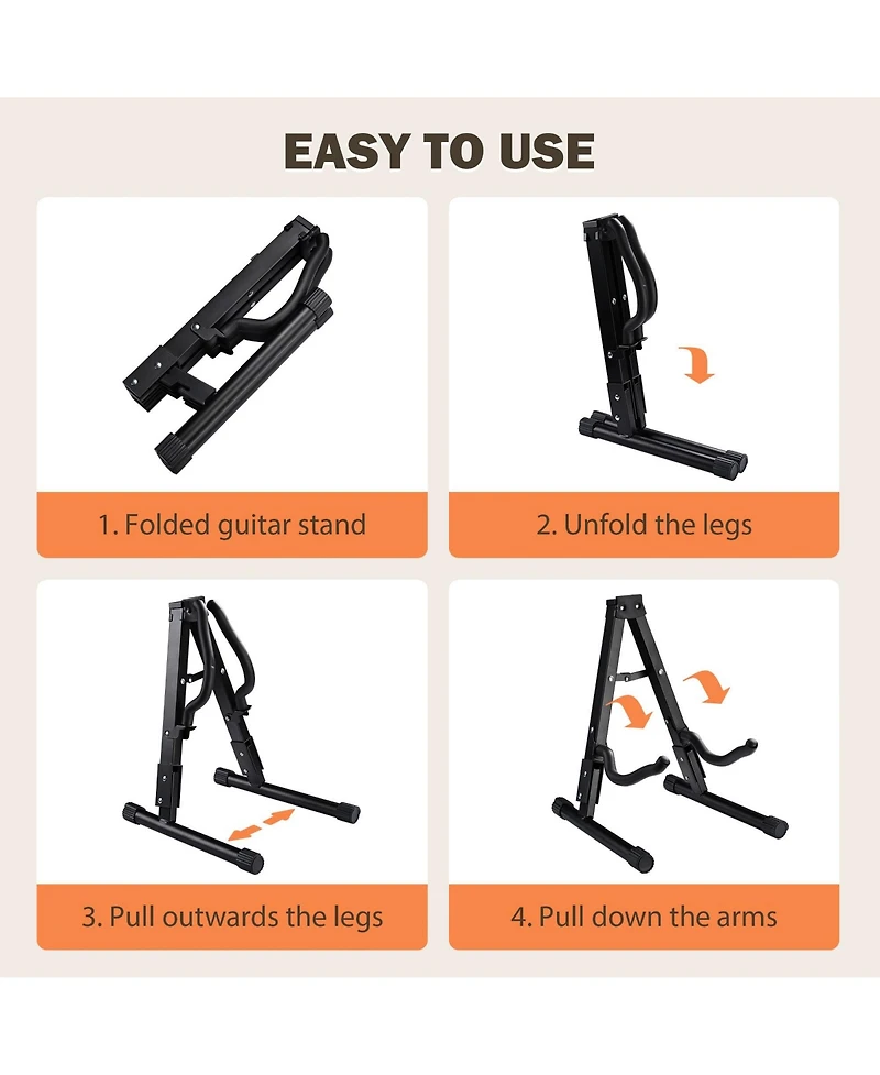 Yescom Folding Guitar Stand Floor A-Frame with Foam Arms Black Instrument Display Stand Universal Fit for Acoustic Guitars Banjo Electric Bass