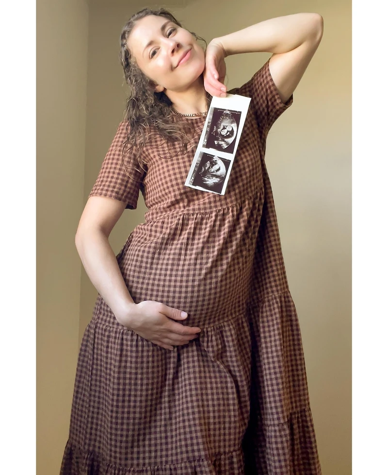 Pinkblush Maternity Black Gingham Tiered Midi Dress