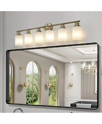 Streamdale Furniture 6-Light Golden Bathroom Vanity Light Fixture, Frosted Glass Shades, Modern Wall Mounted Lighting (No Bulbs)