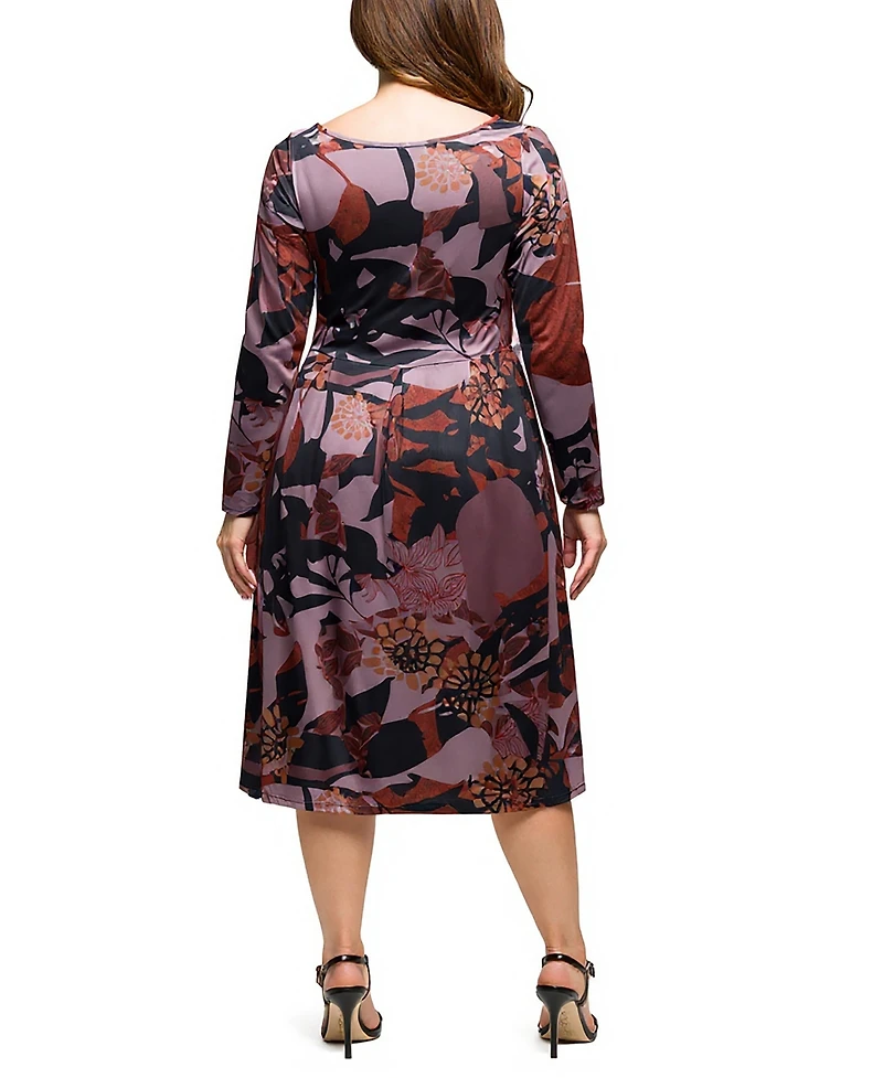24seven Comfort Apparel Plus Long Sleeve Midi Dress