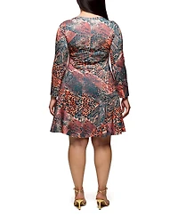 24seven Comfort Apparel Plus Long Sleeve Fit and Flare Dress