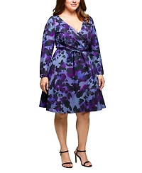 24seven Comfort Apparel Plus Long Sleeve Wrap with Belt Dress