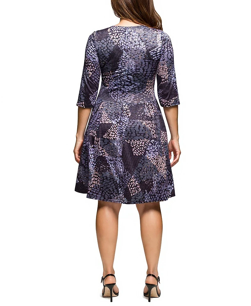 24seven Comfort Apparel Plus Three Quarter Sleeve Fit and Flare Dress