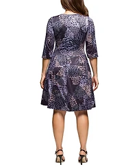 24seven Comfort Apparel Plus Three Quarter Sleeve Fit and Flare Dress