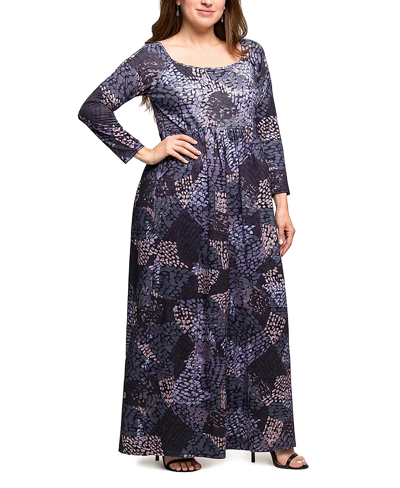 24seven Comfort Apparel Plus Long Sleeve Empire Waist Maxi Dress