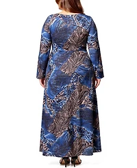 24seven Comfort Apparel Plus Animal Print Long Sleeve Maxi Dress