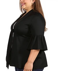 24seven Comfort Apparel Plus Tie Front Bell Sleeve Cardigan Jacket