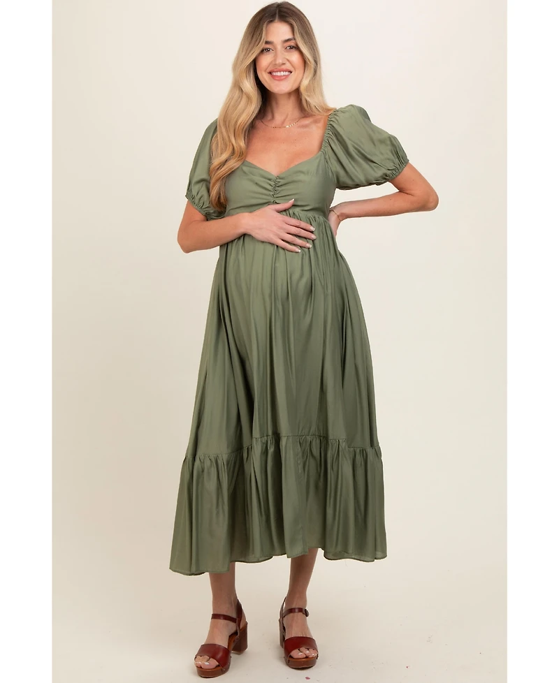 Pinkblush Maternity Olive Ruched Sweetheart Neck Tiered Midi Dress