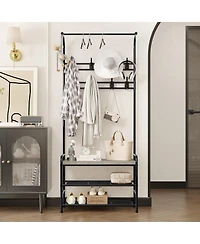 Hall Tree Shoe Bench, 4-in-1 Industrial Entryway Storage Bench with 8 Sturdy Hooks, Freestanding Coat Rack for Small Spaces, Apartments